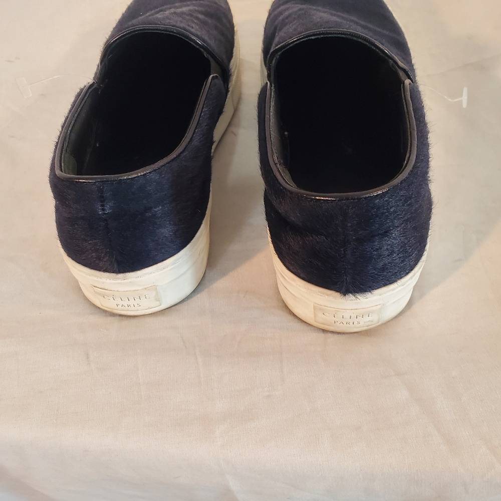 Celine Women's Size 37.5 Navy Blue Pony Hair Sneakers Shoes View 5